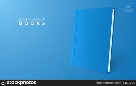 Realistic 3d Blue Cover Book Mock Up Template. Blank Cover Of Magazine. Vector Illustration.