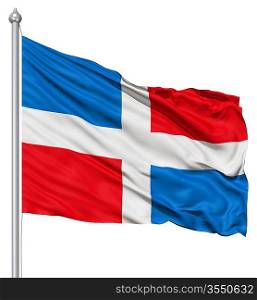Realistic 3d flag of Dominican Republic fluttering in the wind.
