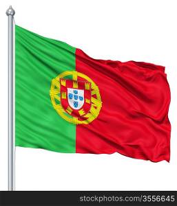 Realistic 3d flag of Portugal fluttering in the wind.