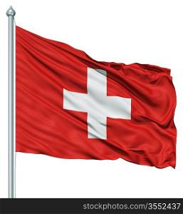 Realistic 3d flag of Switzerland fluttering in the wind.