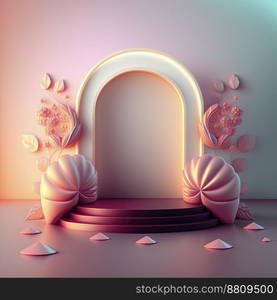 Realistic 3d illustration of podium with floral ornament for product banner