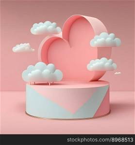 Realistic 3D pink pedestal podium in heart shape. Minimal scene for valentine or Mother s day product display presentation. Vector rendering platform. Generative AI