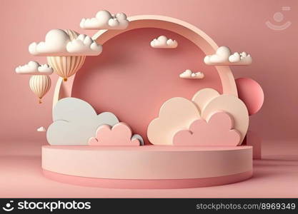 Realistic 3D pink pedestal podium in heart shape. Minimal scene for valentine or Mother s day product display presentation. Vector rendering platform. Generative AI