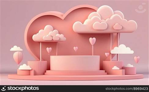 Realistic 3D pink pedestal podium in heart shape. Minimal scene for valentine or Mother s day product display presentation. Vector rendering platform. Generative AI
