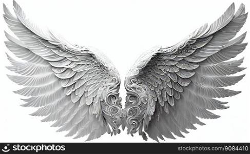 Realistic angel wings. White wing isolated transparency. Ai generative illustration. . Realistic angel wings. White wing isolated transparency. Ai generative. 