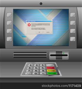 Realistic ATM machine with keypad and lots of critical error messages on display. Realistic ATM machine with keypad and lots of critical error messages