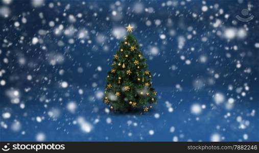 Realistic beautiful snow on a blue background with Christmas tree. Design elements for holiday cards