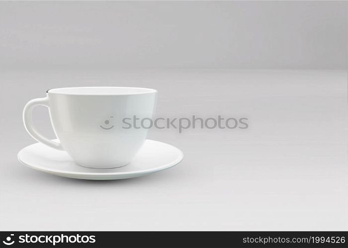 Realistic blank coffee or tea mug cups with handle. Cup porcelain for tea or coffee template mockup isolated. Realistic teacup for breakfast, 3D illustration