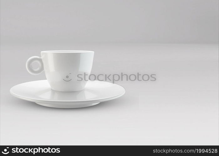 Realistic blank coffee or tea mug cups with handle. Cup porcelain for tea or coffee template mockup isolated. Realistic teacup for breakfast, 3D illustration