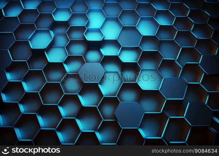 realistic blue hexagon pattern background. Illustration Generative AI. realistic blue hexagon pattern background. Illustration AI Generative