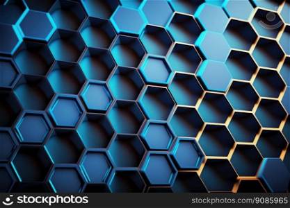 realistic blue hexagon pattern background. Illustration Generative AI. realistic blue hexagon pattern background. Illustration AI Generative