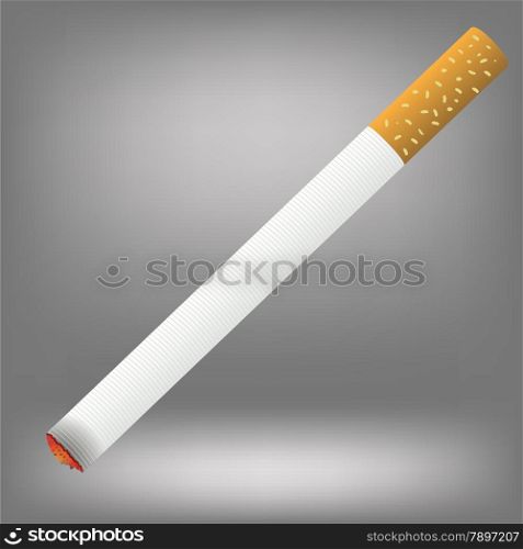 Realistic cigarette on a grey background. Cigarette burns. &#xA; &#xA;&#xA;&#xA;