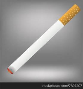 Realistic cigarette on a grey background. Cigarette burns. &#xA; &#xA;&#xA;&#xA;