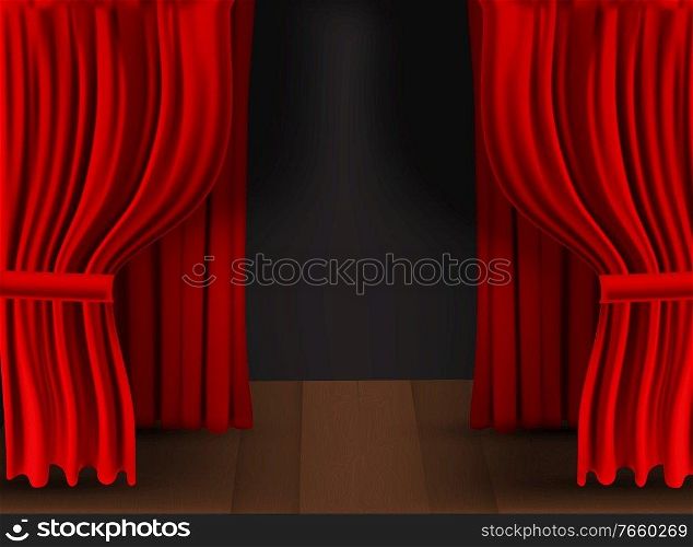 Realistic colorful red velvet curtain folded on a transparent background. Option curtain at home in the cinema. Vector Illustration. EPS10. Realistic colorful red velvet curtain folded on a transparent background. Option curtain at home in the cinema. Vector Illustration