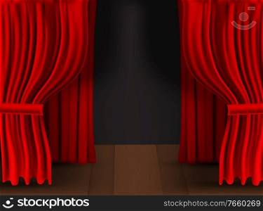 Realistic colorful red velvet curtain folded on a transparent background. Option curtain at home in the cinema. Vector Illustration. EPS10. Realistic colorful red velvet curtain folded on a transparent background. Option curtain at home in the cinema. Vector Illustration