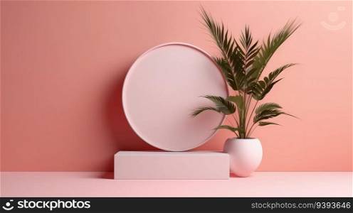 Realistic composition with geometrical shapes on a beige background.  Product presentation, mock up, show cosmetic product.