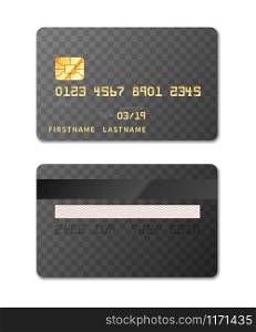 Realistic credit card template from both sides, design mockup on transparent background. Credit card template from both sides, design mockup on transparent background