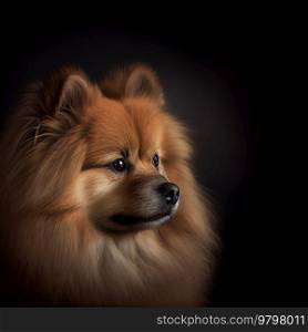 Realistic Fluffu Dog Portrait on Black Background