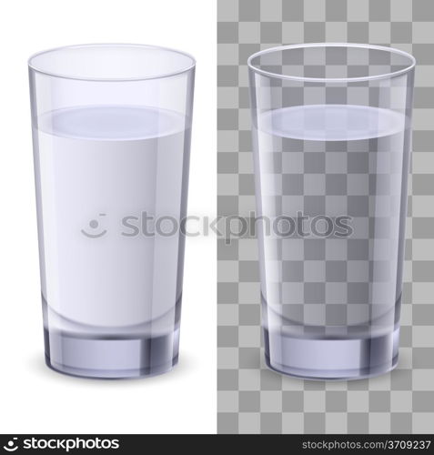 Realistic glasses of water. Illustration on white background for design