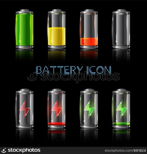 Realistic icon set of battery level indicators