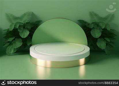 Realistic Illustration Natural 3D Podium with soft Green for product display