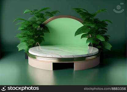 Realistic Illustration Natural 3D Podium with soft Green for product presentation