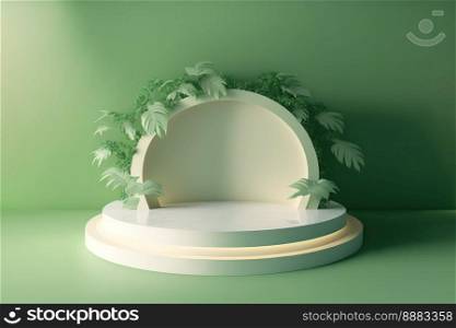Realistic Illustration Natural 3D Podium with soft Green for product promotion