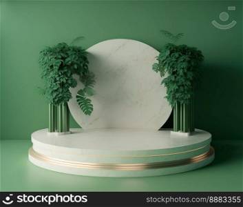 Realistic Illustration Natural 3D Podium with soft Green for product showcase