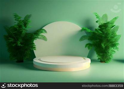 Realistic Illustration Natural 3D Podium with soft Green for product stand