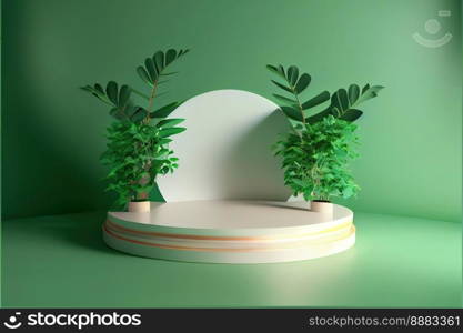 Realistic Illustration Natural 3D Render Podium with soft Green for product display