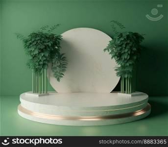 Realistic Illustration Natural 3D Render Podium with soft Green for product promotion