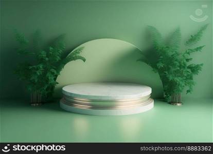 Realistic Illustration Natural 3D Render Podium with soft Green for product showcase