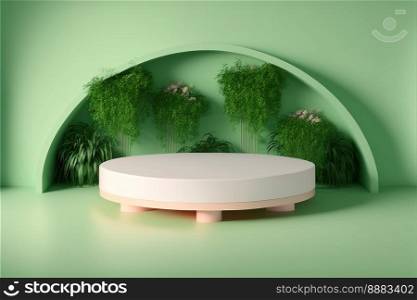 Realistic Illustration Nature 3D Podium with soft Green for product display