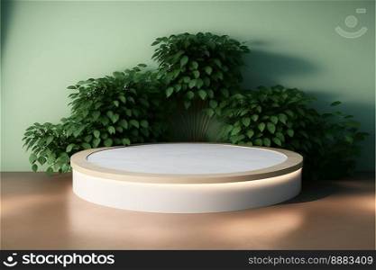 Realistic Illustration Nature 3D Podium with soft Green for product scene