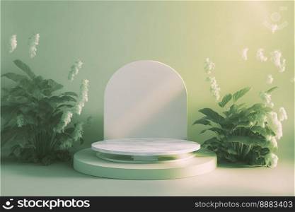 Realistic Illustration Nature 3D Podium with soft Green for product showcase