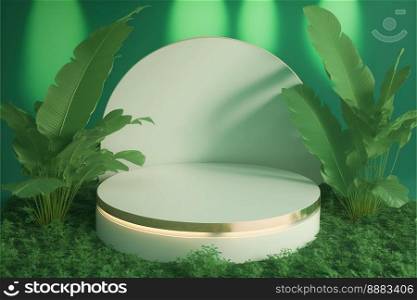 Realistic Illustration Nature 3D Podium with soft Green for product stage