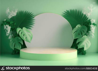 Realistic Illustration Nature 3D Podium with soft Green for product stand