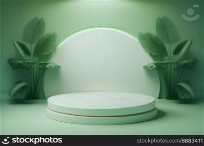Realistic Illustration Nature 3D Render Podium with soft Green for product showcase