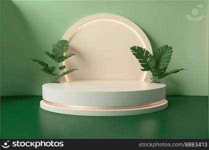 Realistic Illustration Nature 3D Render Podium with soft Green for product stage