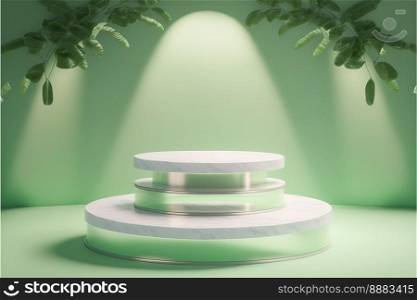 Realistic Illustration Nature 3D Render Podium with soft Green for product stand