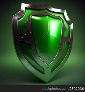 Realistic iron green shield illustration. Ai generated.