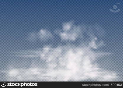 Realistic isolated and transparent clouds,fog or smoke on a blue background.