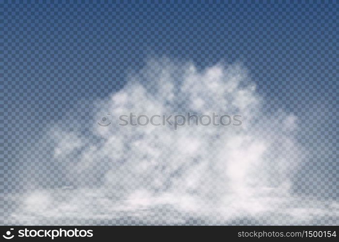 Realistic isolated and transparent clouds,fog or smoke on a blue background.