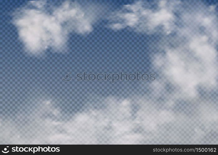 Realistic isolated and transparent clouds,fog or smoke on a blue background.