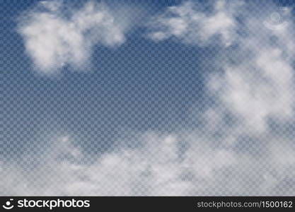 Realistic isolated and transparent clouds,fog or smoke on a blue background.