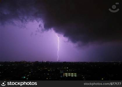 Realistic lightning in Bangkok City for design element. Electricity. Natural light effect, bright glowing background.