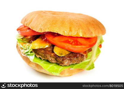 realistic looking hamburger. single fresh realistic looking hamburger isolated on white background