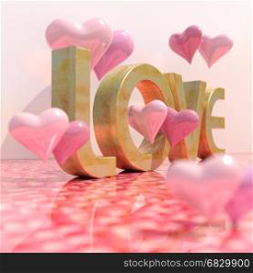 Realistic Love Sign with Hearts, 3d Love Lettering Greeting Card, Valentines Day Background, Festive Banner and Poster, Passion Celebration Pink Texture, Wedding Invitation, Marriage Background
