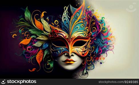 Realistic luxury carnival mask with colourful paints. Clear white background. Generative Ai art. Realistic luxury carnival mask with colourful paints. Clear white background. Generative Ai