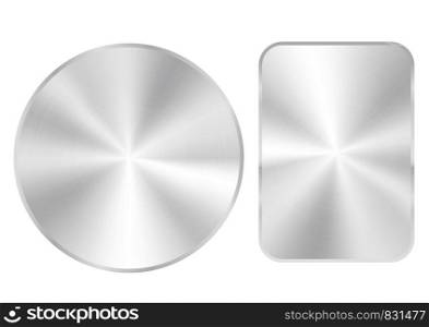 Realistic metal button for abstract technology app icon with metal texture, chrome plate, vector illustration
